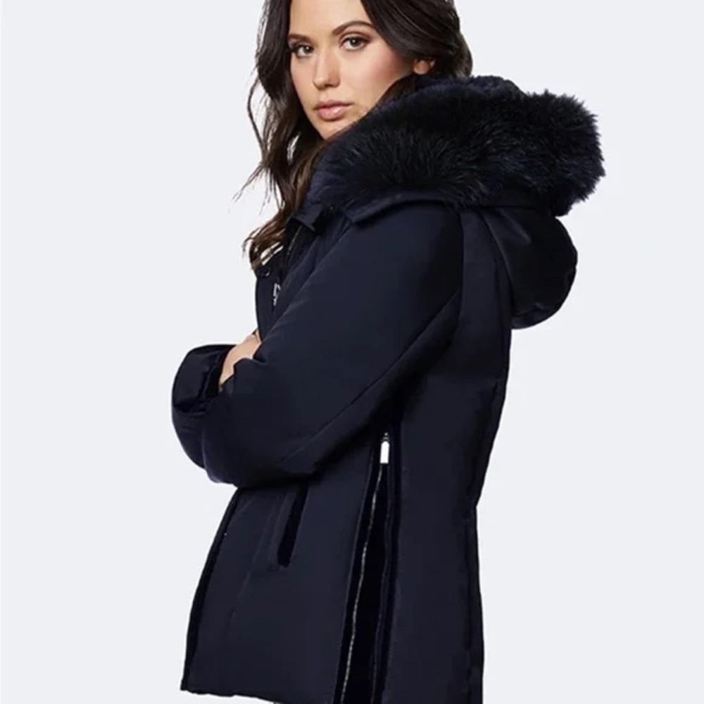 NWT Dawn Levy Luka Abyss Down Parka Hooded Coat Jacket Velvet Genuine Fur Trim - Picture 2 of 16